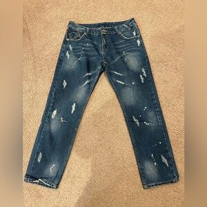 MEN's FLOWERCASKET Splatter Slim Fit Tapered Y2k Denim Jeans